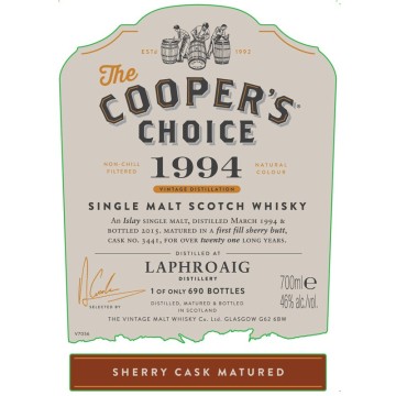The Cooper's Choice 1994 Laphroaig Sherry Cask Matured